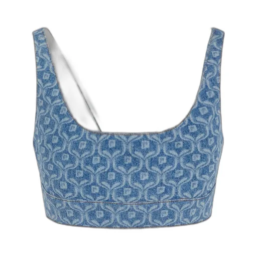 Chain-Print Cropped Denim Top