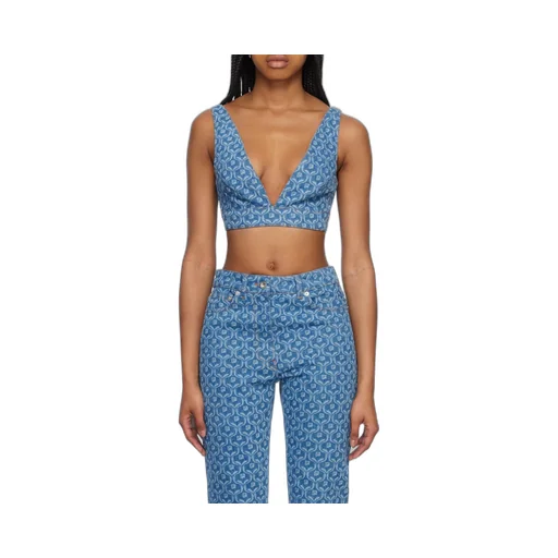 Chain-Print Cropped Denim Top