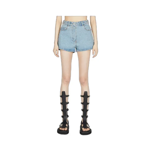 Logo-Patch Studded Denim Shorts
