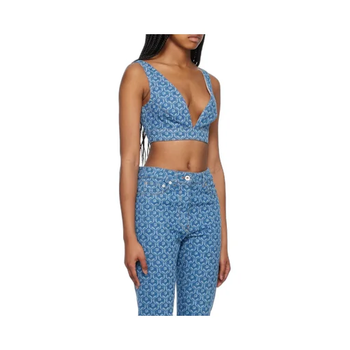 Chain-Print Cropped Denim Top