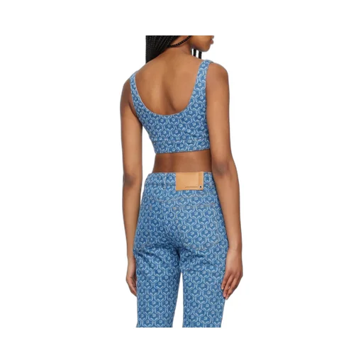 Chain-Print Cropped Denim Top