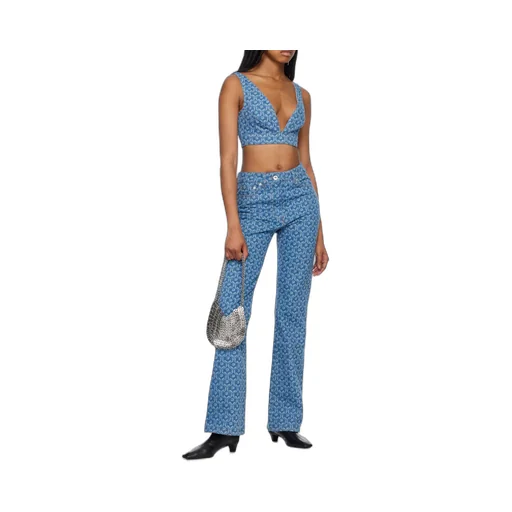 Chain-Print Cropped Denim Top