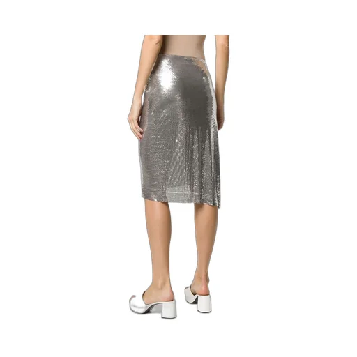 Asymmetric Metallic Ruched Midi Skirt