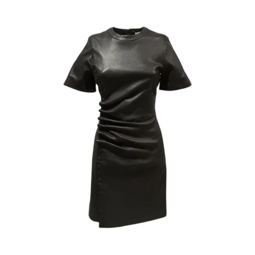 Short Gathered Leather Dress