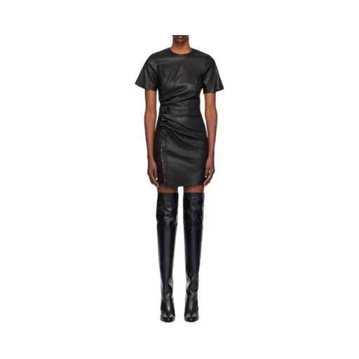 Short Gathered Leather Dress