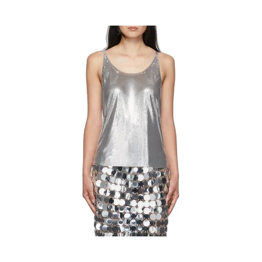 Sleeveless Metallic Mesh Tank Top