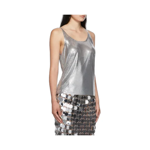 Sleeveless Metallic Mesh Tank Top