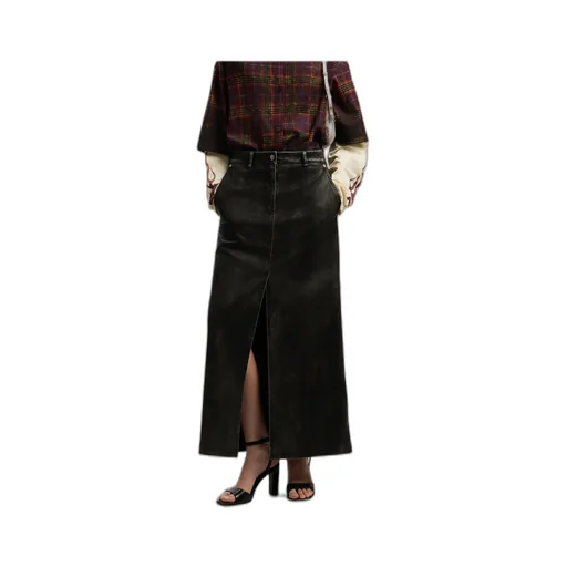 Curved Logo Coated Long Skirt
