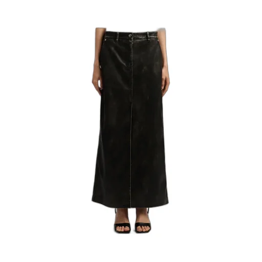 Curved Logo Coated Long Skirt