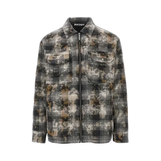 Checked-Pattern Zip-Up Overshirt