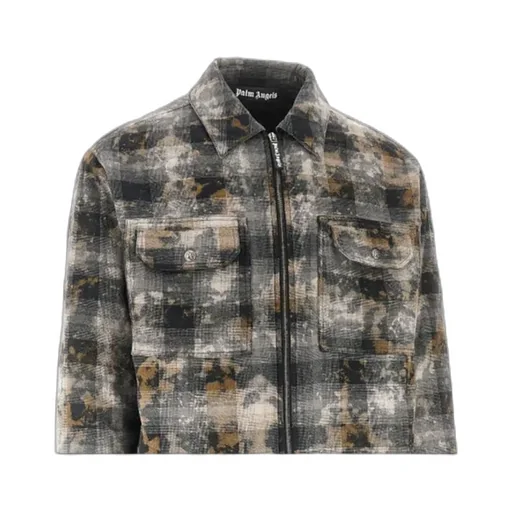 Checked-Pattern Zip-Up Overshirt