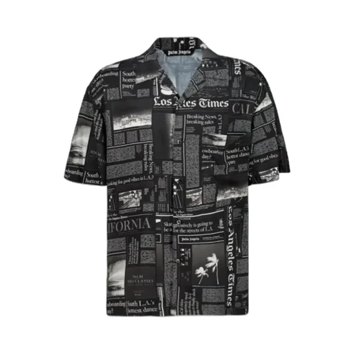 Newspaper Motif Short-Sleeved Shirt