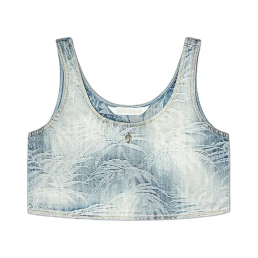 Palm Printed Cropped Denim Top