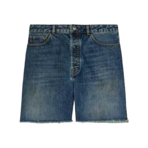 Logo Printed Frayed Hem Denim Shorts
