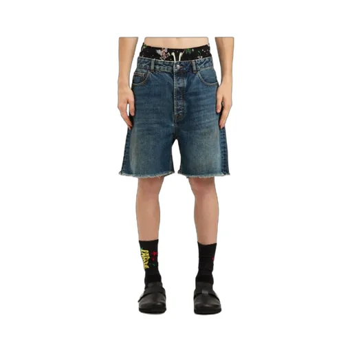 Logo Printed Frayed Hem Denim Shorts