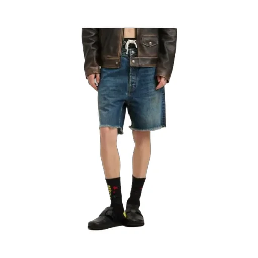 Logo Printed Frayed Hem Denim Shorts