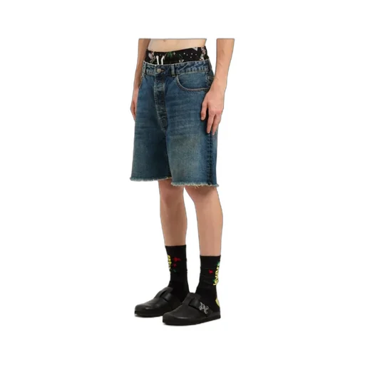 Logo Printed Frayed Hem Denim Shorts