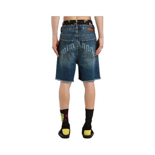 Logo Printed Frayed Hem Denim Shorts