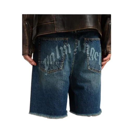 Logo Printed Frayed Hem Denim Shorts
