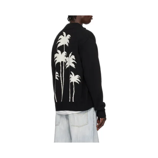 Palm Intarsia Zip-Up Knitted Cardigan