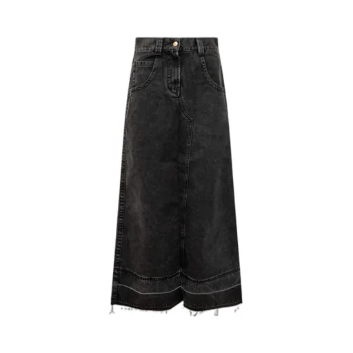 Frayed Hem Midi Denim Skirt