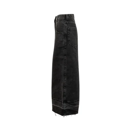 Frayed Hem Midi Denim Skirt