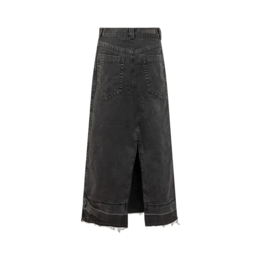 Frayed Hem Midi Denim Skirt