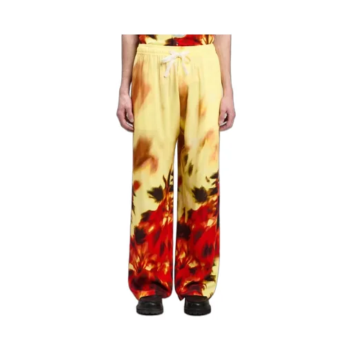 Flame Palm Print Wide-Leg Pants