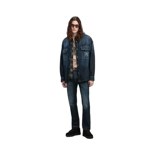 Logo Printed Drop Shoulder Denim Shirt