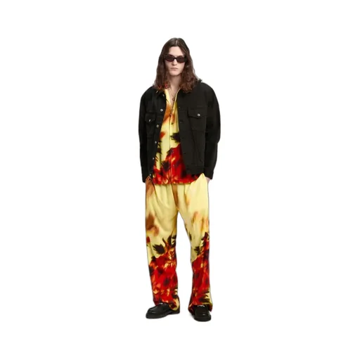 Flame Palm Print Wide-Leg Pants