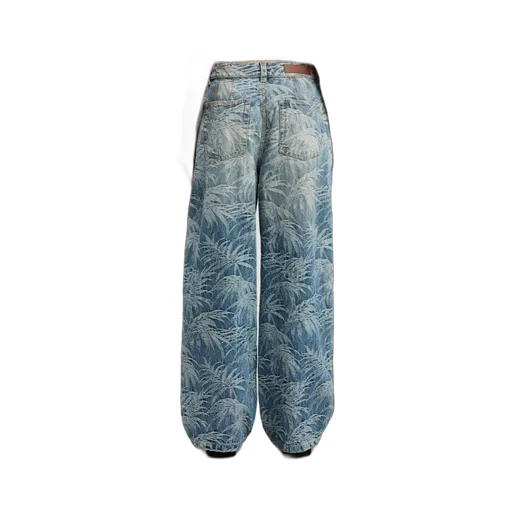 Palm Tree Printed Wide Leg Jeans