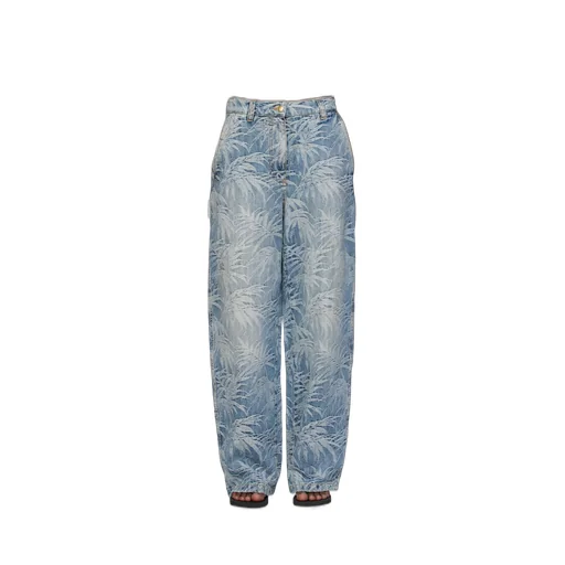 Palm Tree Printed Wide Leg Jeans
