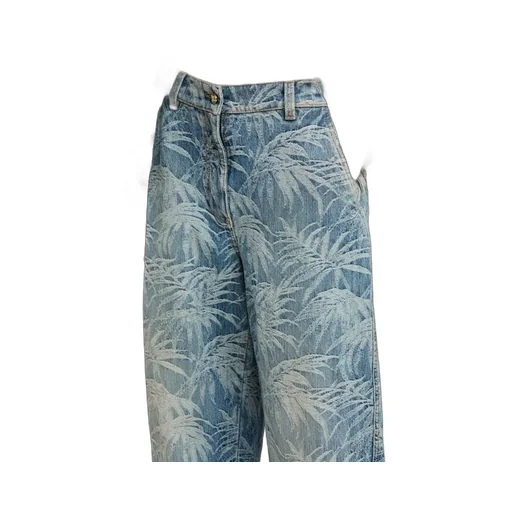 Palm Tree Printed Wide Leg Jeans