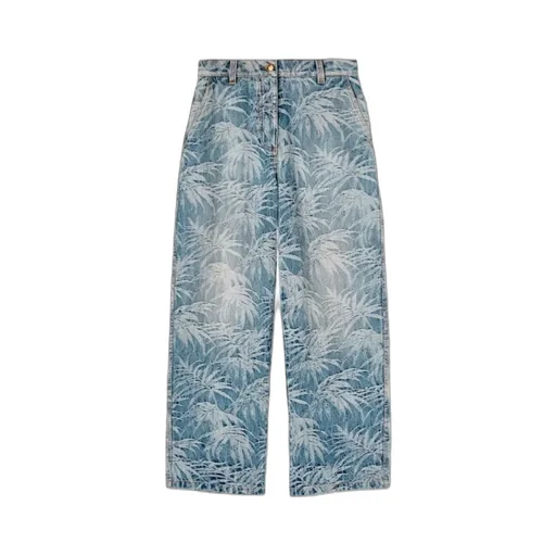 Palm Tree Printed Wide Leg Jeans