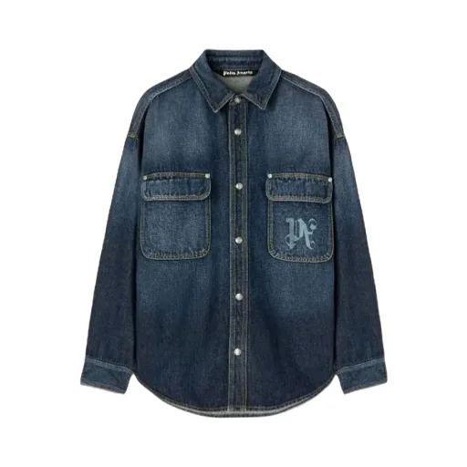 Logo Printed Drop Shoulder Denim Shirt