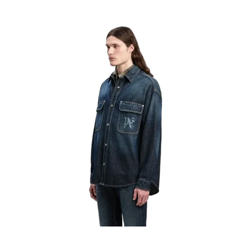 Logo Printed Drop Shoulder Denim Shirt