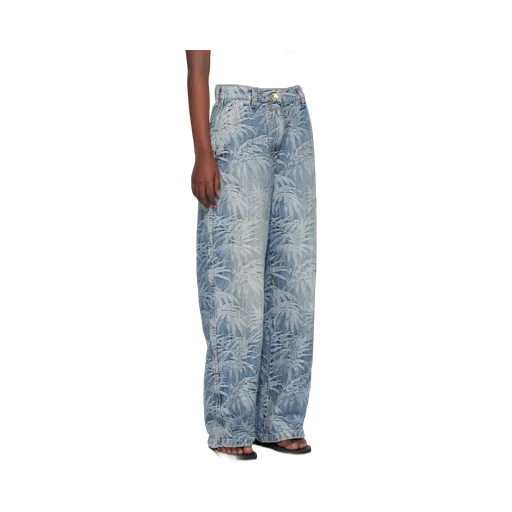 Palm Tree Printed Wide Leg Jeans