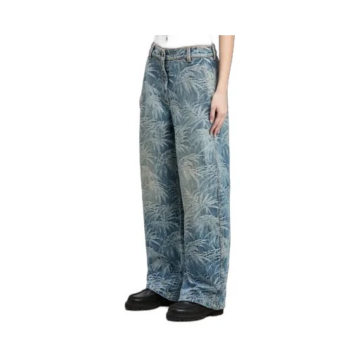 Palm Tree Printed Wide Leg Jeans