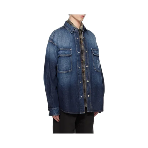 Logo Printed Drop Shoulder Denim Shirt