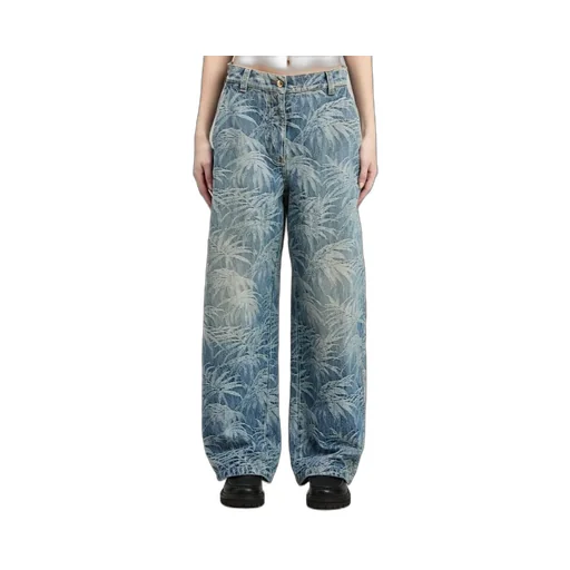 Palm Tree Printed Wide Leg Jeans