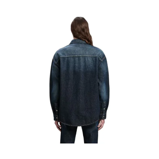 Logo Printed Drop Shoulder Denim Shirt