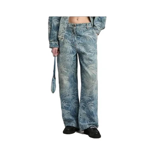Palm Tree Printed Wide Leg Jeans