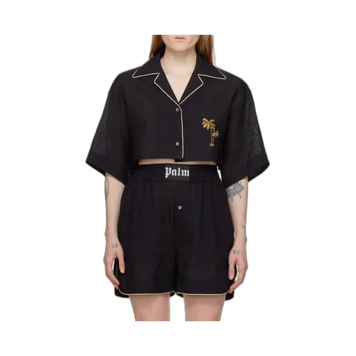 Palm Embroidered Cropped Bowling Shirt