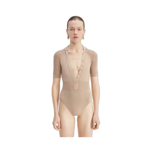 V-Neck Buttoned Knitted Bodysuit