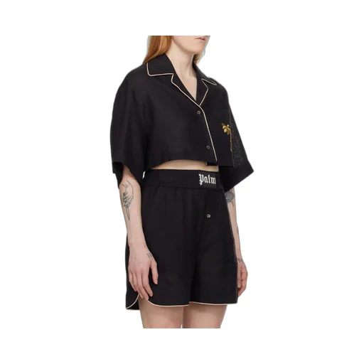 Palm Embroidered Cropped Bowling Shirt