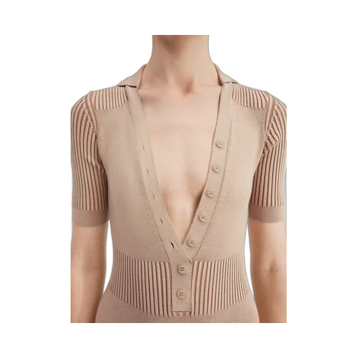 V-Neck Buttoned Knitted Bodysuit