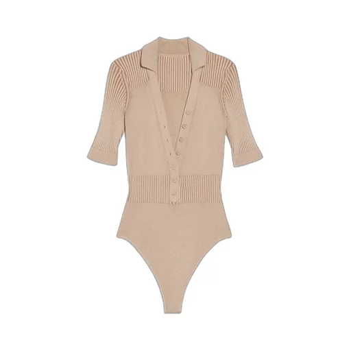 V-Neck Buttoned Knitted Bodysuit