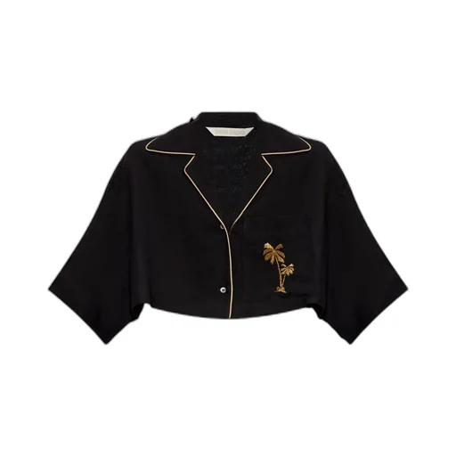 Palm Embroidered Cropped Bowling Shirt