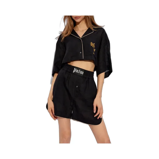 Palm Embroidered Cropped Bowling Shirt