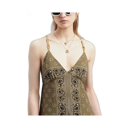 Paisley-Printed V-Neck Slip Dress